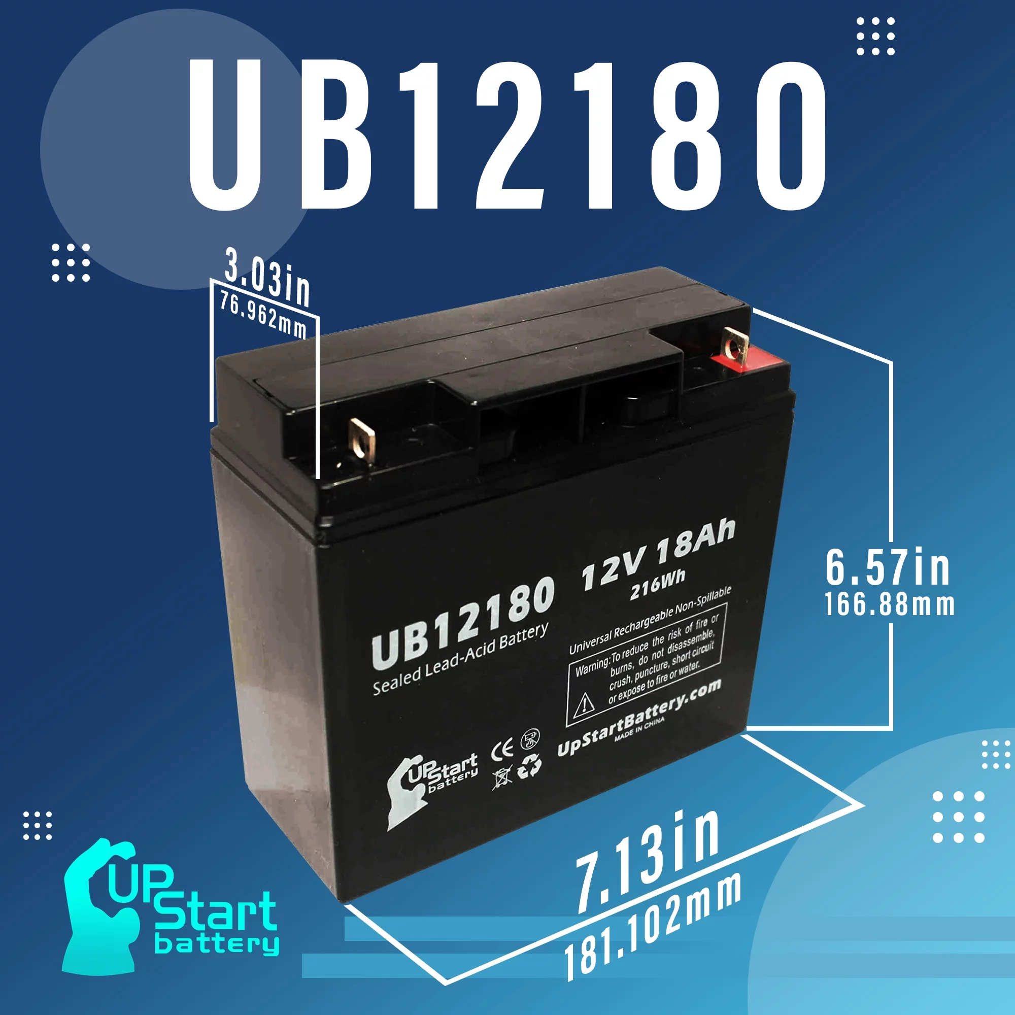 3x Pack - Compatible DR POWER EQUIPMENT 2001 Battery - Replacement UB12180 Universal Sealed Lead Acid Battery (12V, 18Ah, 18000mAh, T4 Terminal, AGM, SLA)