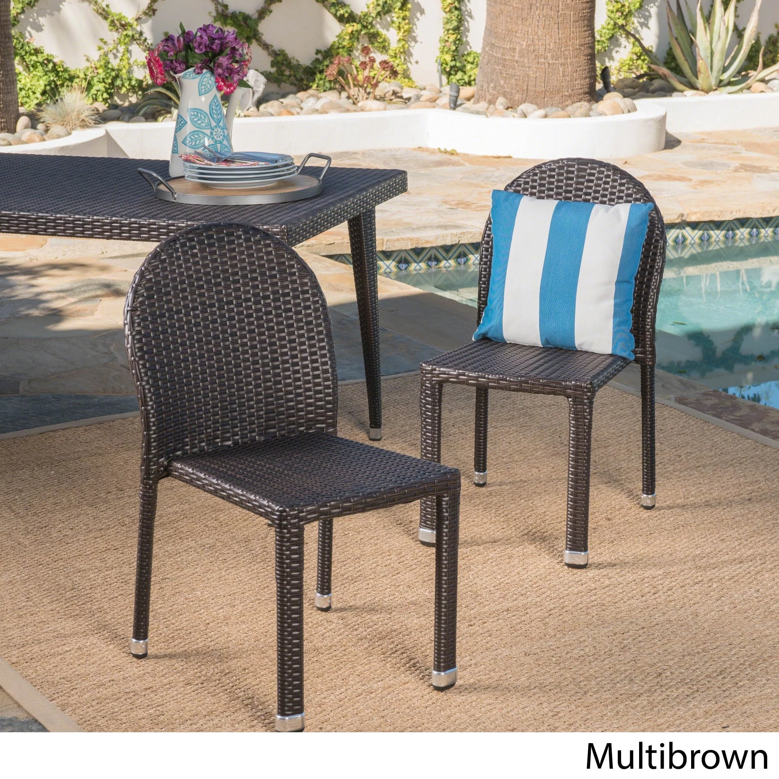 Christopher Knight Home Aurora Outdoor Multibrown Wicker Stacking Chairs with an Aluminum Frame (Set of 2) by  multibrown