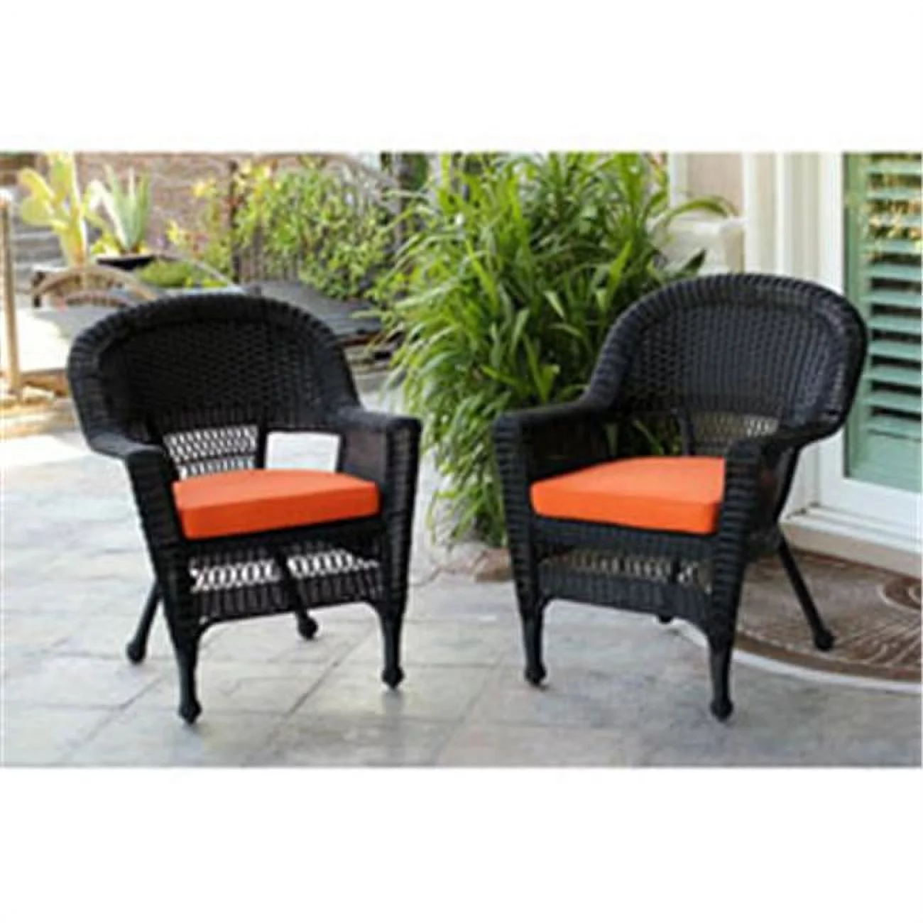 W00207-4-C-FS016-CS Black Wicker Chair with Orange Cushion - Set of 4