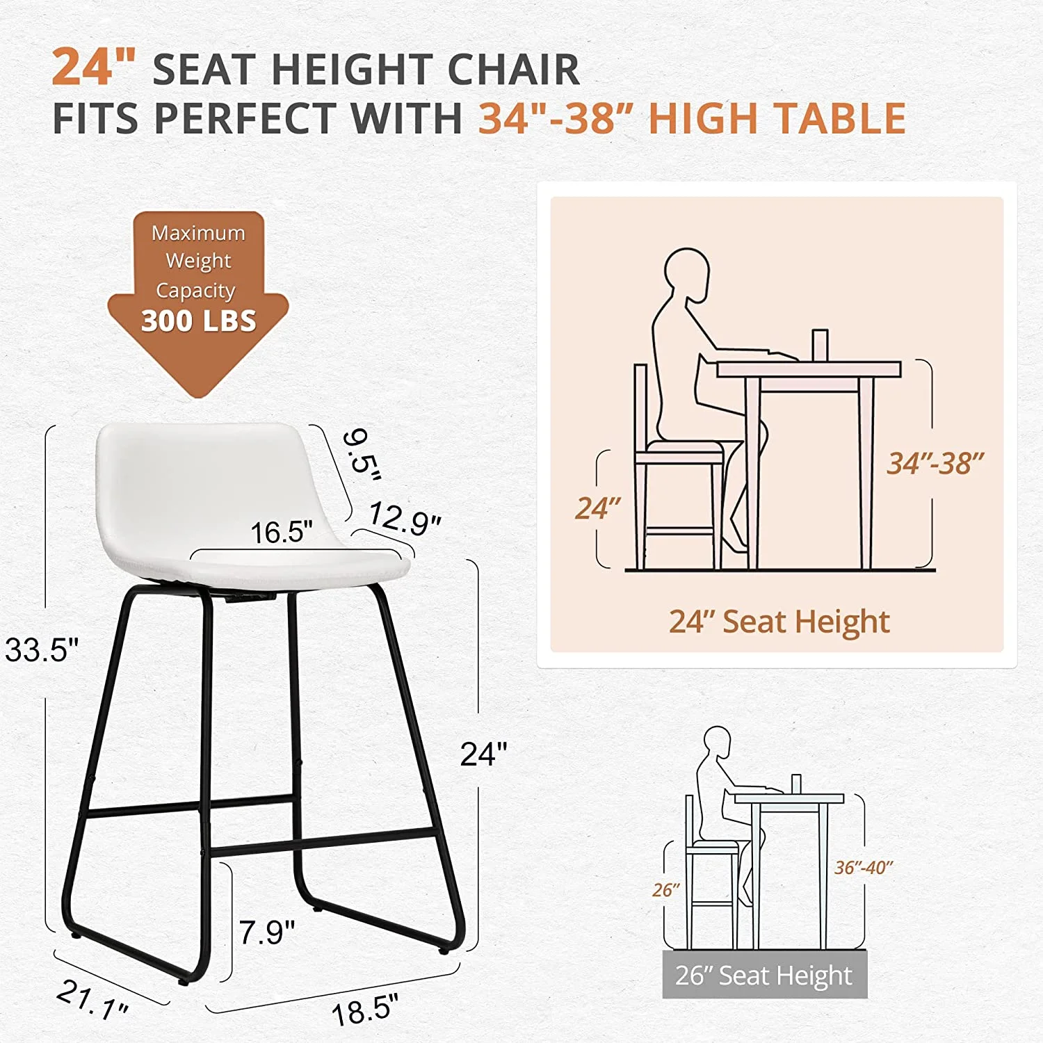 CLKHGFAR Alexander Indoor Industrial Faux Leather  Stools  Urban Armless Dining Chairs with Metal Legs  Modern Counter Height Barstools for High Desk Home Office Restaurants 24" Brown