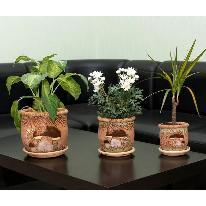Golden Ceramics Ceramic Flower Handmade Pot Planter - Mushrooms 5.9