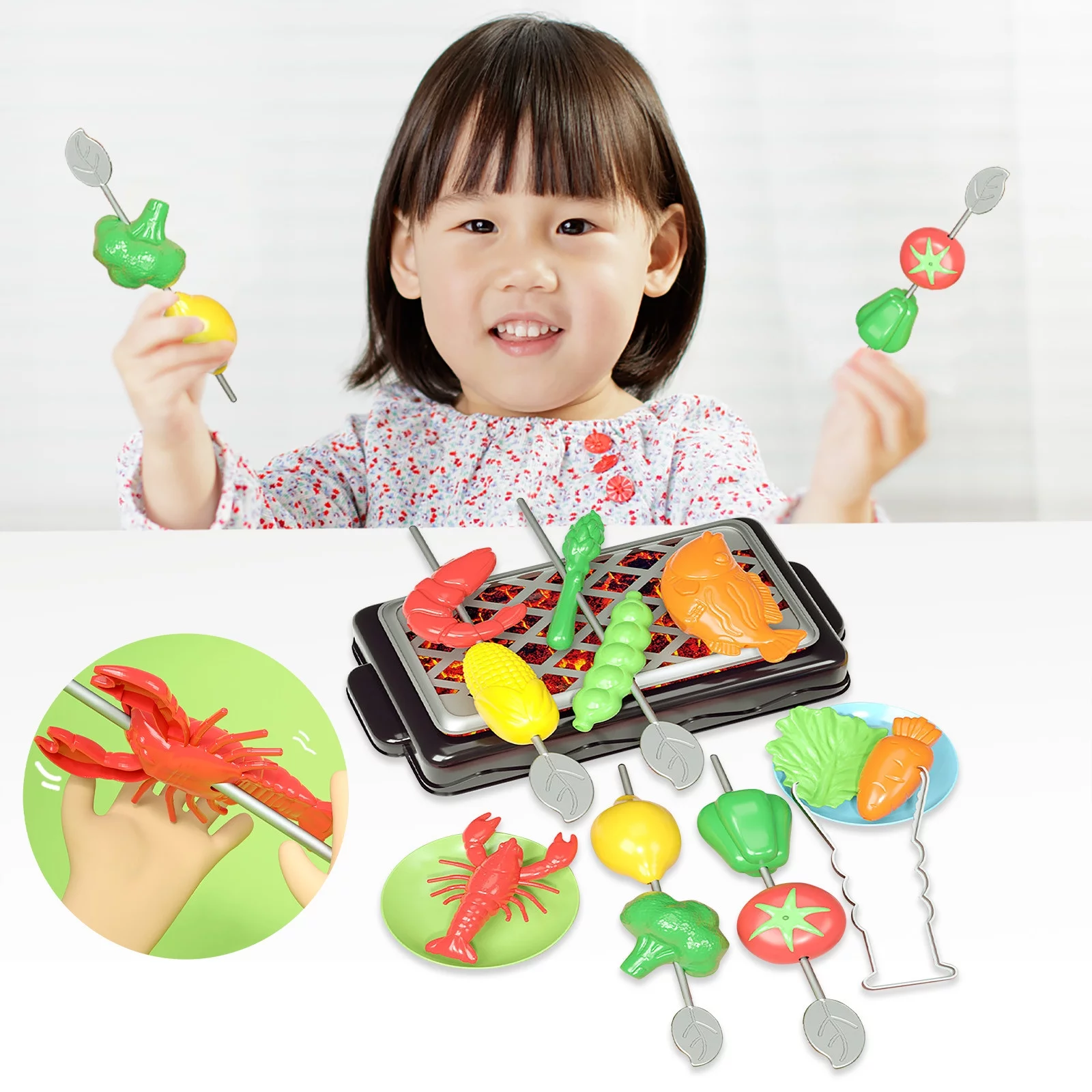 ZiSUGP Children's Barbecue Toy Set Play House Baby Kitchen BBQ Mini Grill Rack Food Grill Model
