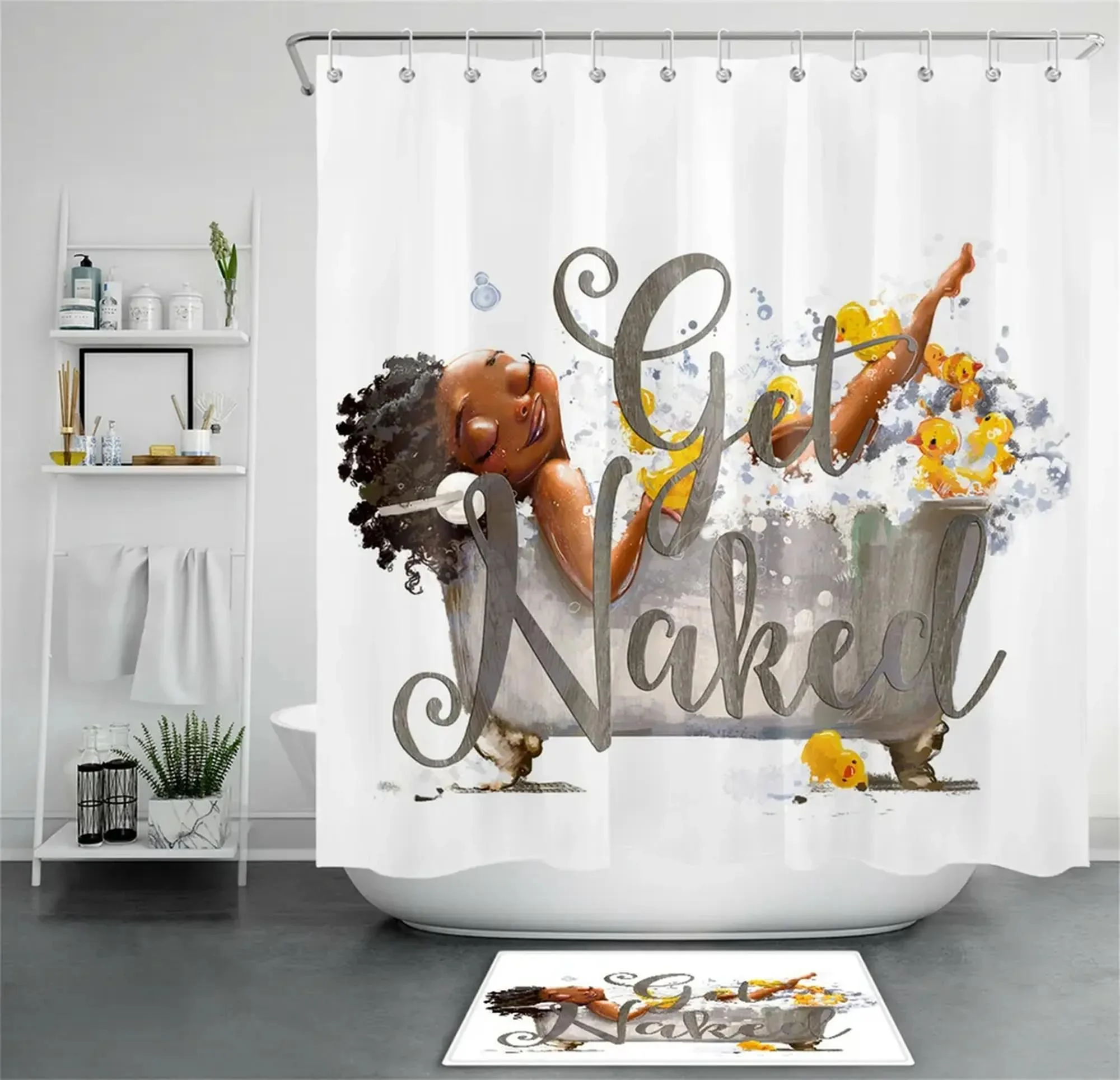 Bold and Playful Black Girl's Funny Duck-Inspired Shower Curtain