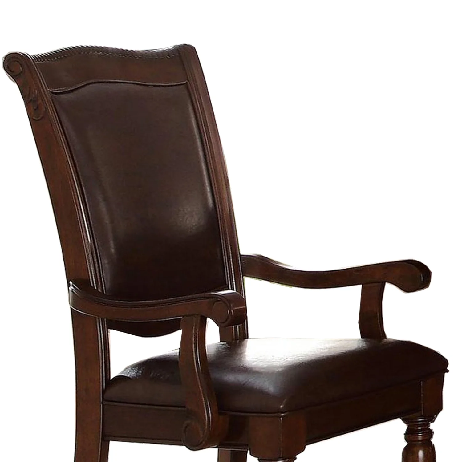 Maykoosh Renaissance Romance Wood & Leather Dining Side Arm Chair, Brown & Dark Brown, Set Of 2