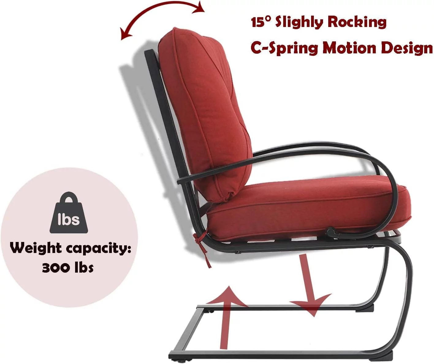 Patio Dining Set for 4 Outdoor Furniture Square Bistro Table with 1.57" Umbrella Hole 4 Spring Motion Chairs with Cushion Burgundy for Backyard Garden Lawn