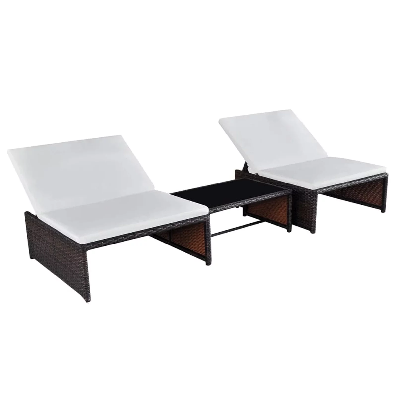 Carevas Sun Loungers 2 pcs with Table Poly Rattan Brown