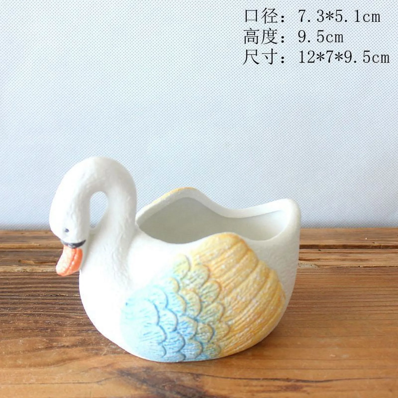 Ceramic Succulent Planter - Snowflake Glazed Swan Design