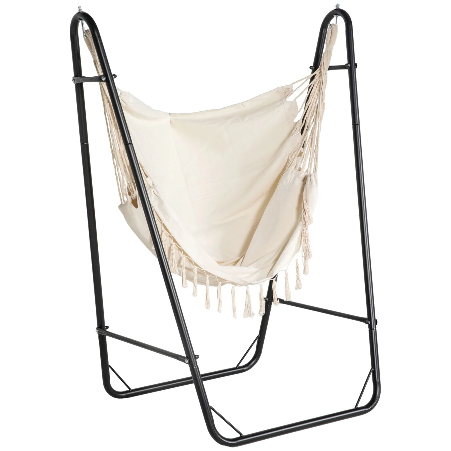 CHYUTR Patio Hammock Chair with U Shape Stand  Outdoor Hammock  Hanging Lounge Chair with Side Pocket  Black/Cream