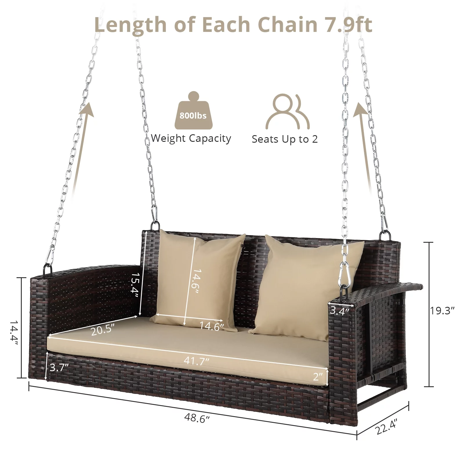 49in Brown Gradient Rattan Swing Chair with Beige Cushion - Durable, Comfortable, Stylish - Outdoor Patio Furniture