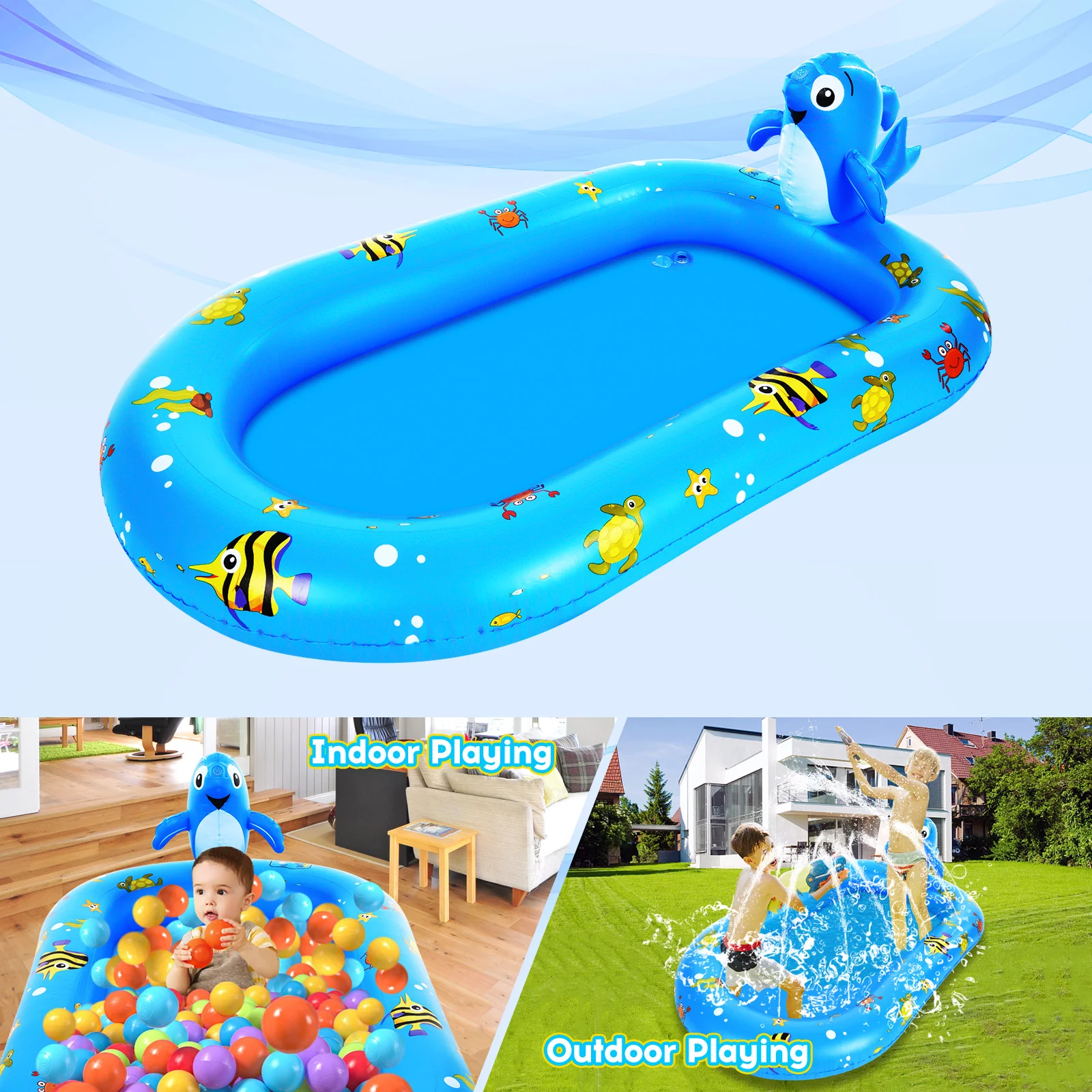 Spray Fountain,Pool With 67 Pool 170 * 67 Pad Pool Summer Water Pool Sprinkler Kids Water Pad Spray Pad Sprinkler Dolphin Inflatable Sprinkler 67 * 40in Pool Kids Kiddie Pool Lawn ( 170