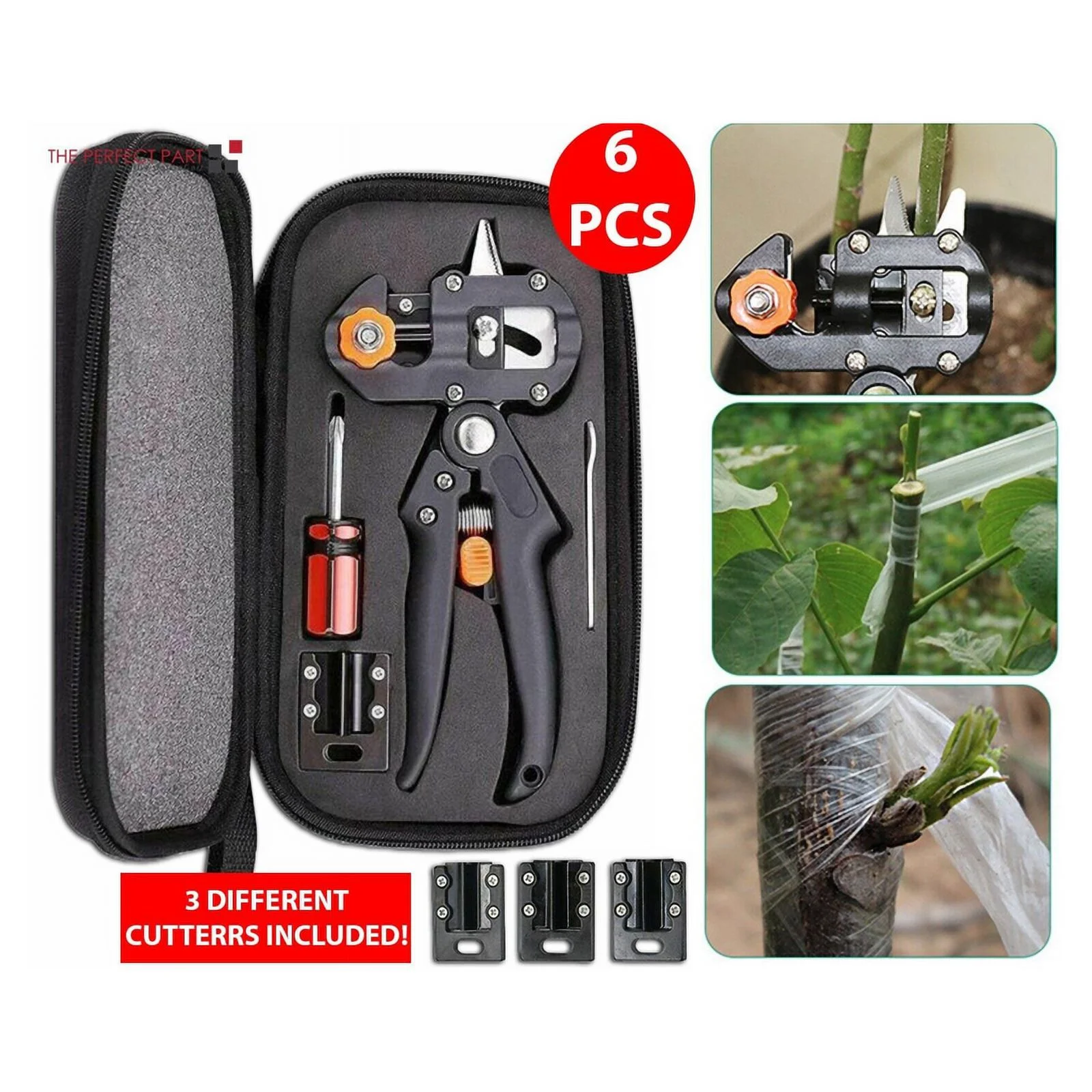 The Perfect Part 6Pcs Gardening Tools With 3 Blades, Wrench, Screwdriver & Plant Shears, Garden Tool Kit with Carbon Steel Blade & Plastic Handle, Grafting Tools for Fruit Trees Cutting
