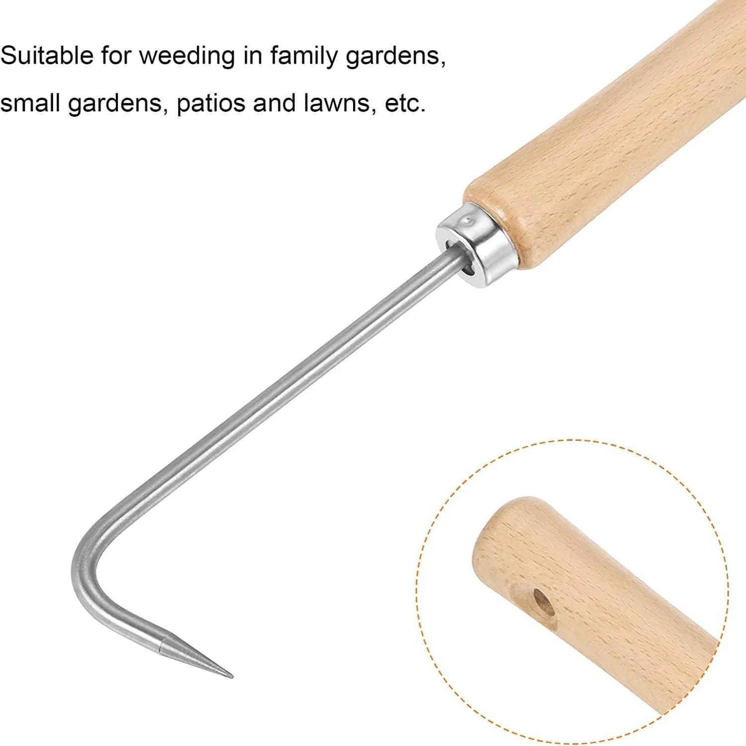 Tool Root Pick Rake Gardening Steel Hook with Ergonomic Wooden Handle