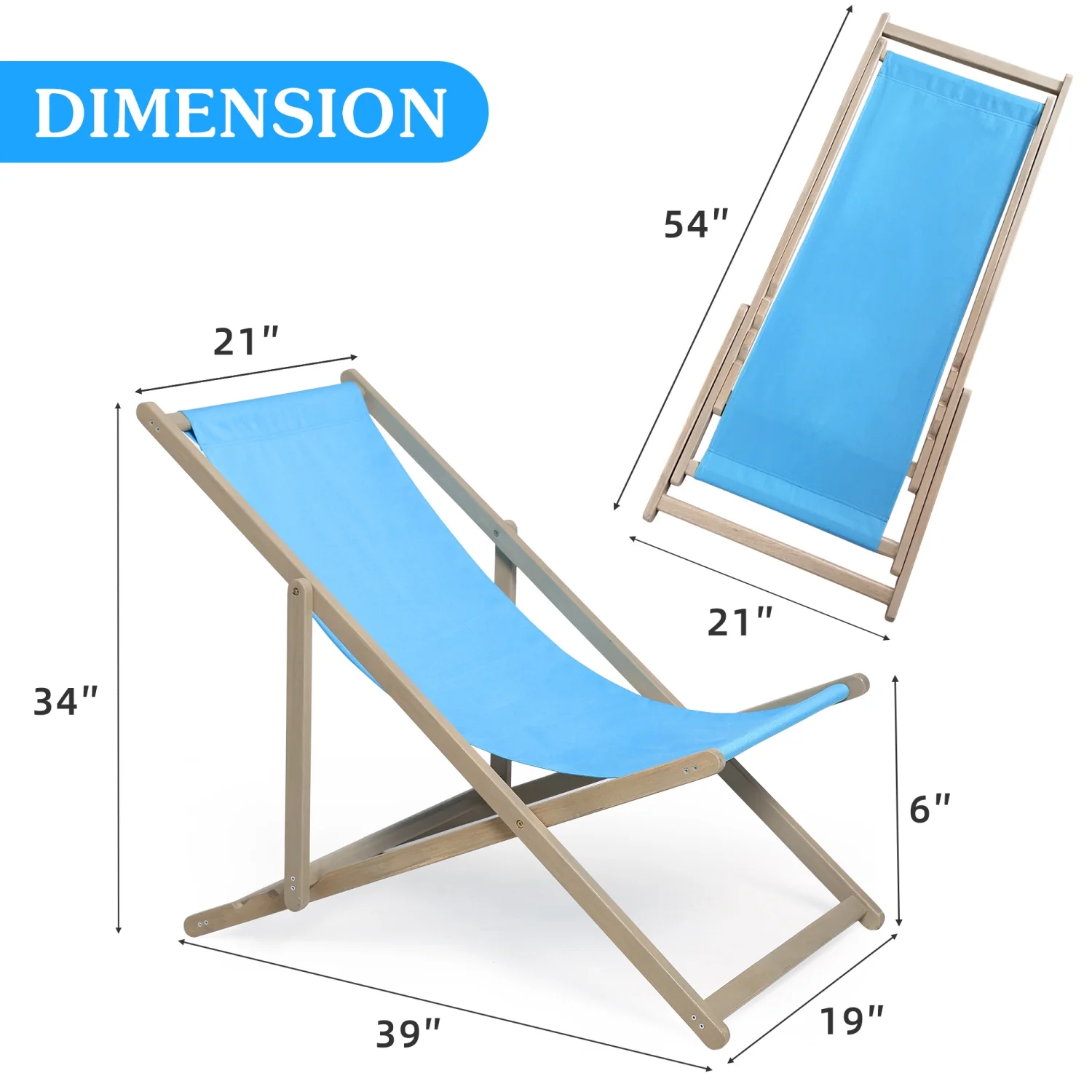Adjustable  Comfortable 2 Piece Reclining Beach Sling Patio Chairs Set with Sturdy Portable Wooden Folding Outdoor Design - Perfect for Outside Relaxation  3 Level Height Adjustment