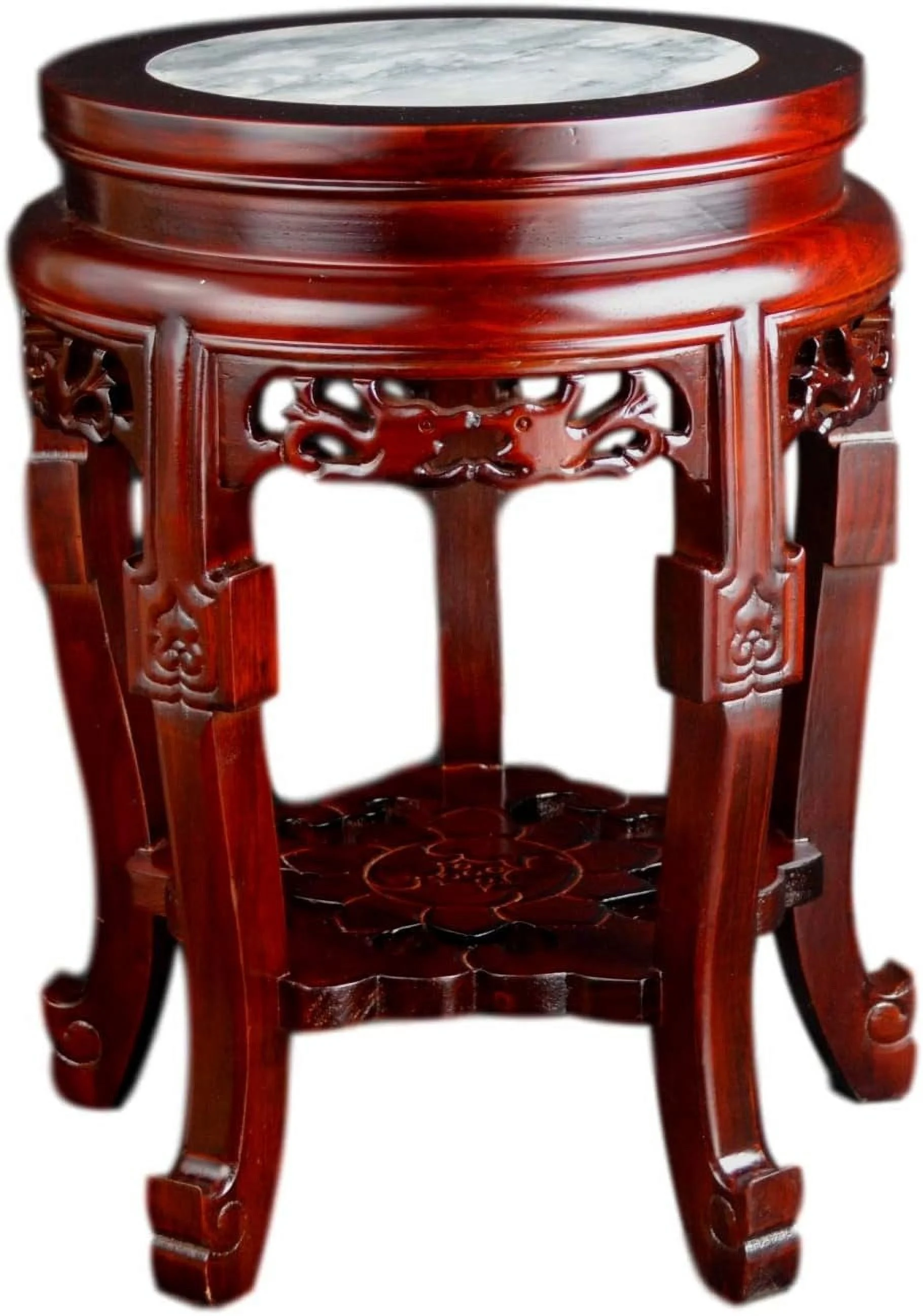 QUGDXVBN Classic Wooden Round Table  Marble Stone Top  Coffee Tea Table  Planter Stand Plant Pot Display Stand Lamp Table (17")