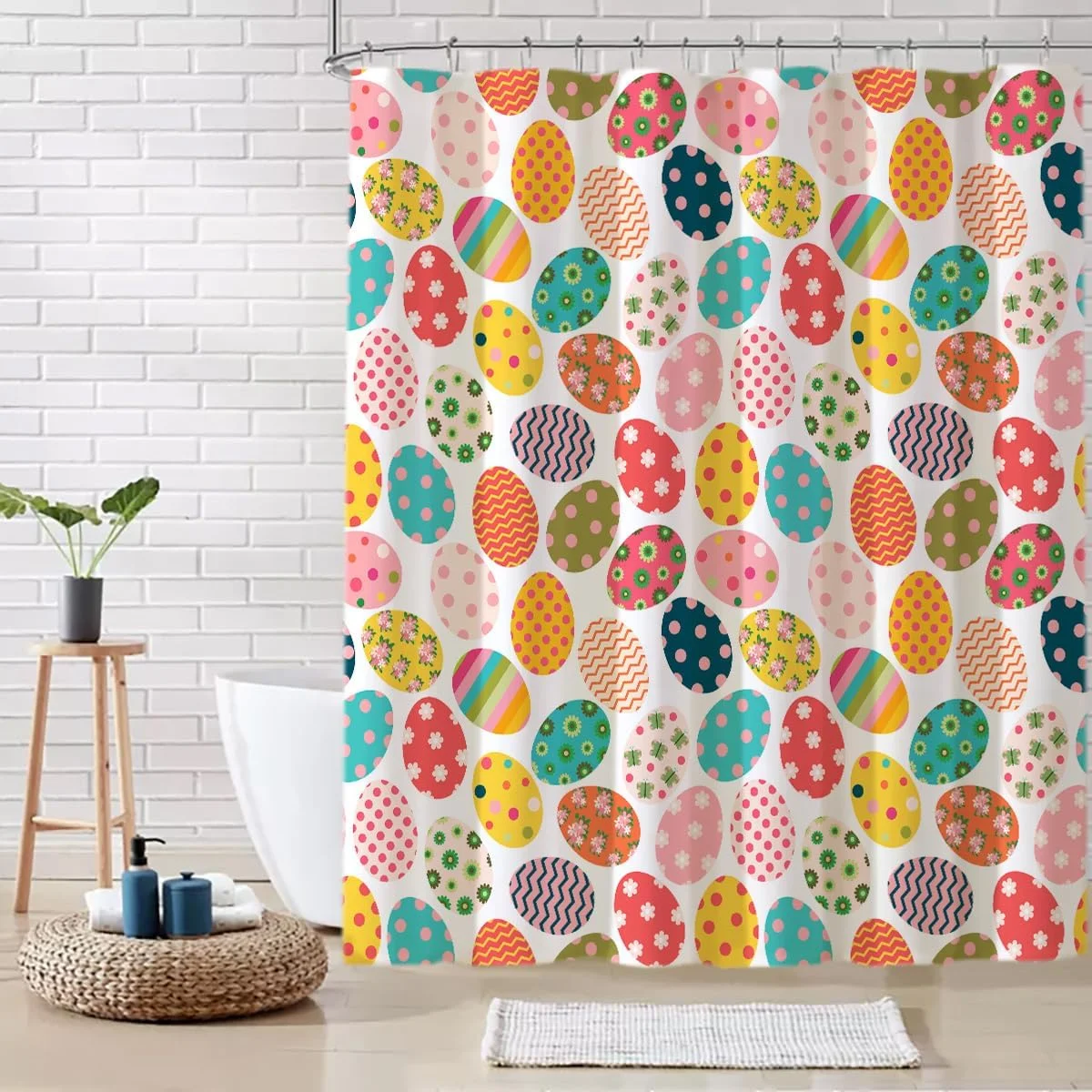 Newhomestyle Easter Shower Curtains Happy Colorful Easter Eggs Home Bathtubs with 12 Hook,72x72 Inches