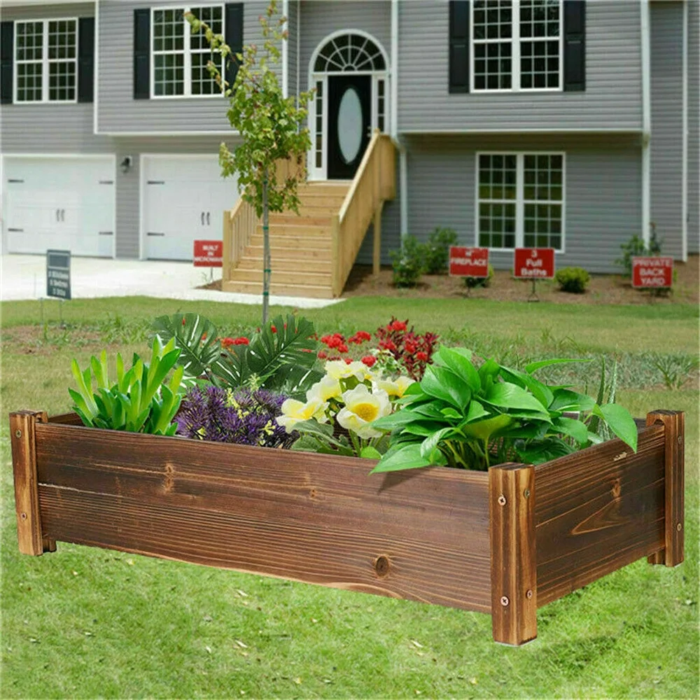 Large Raised Garden Bed Pine Wood Planter Box Kit Big Volum Herbs Growing Box for Outdoor Vegetables Herbs Flowers