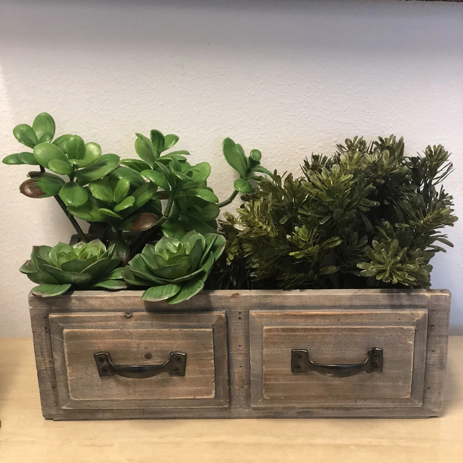 Natural Wood Double Rectangle Drawer Planter Pot With Hard Liners