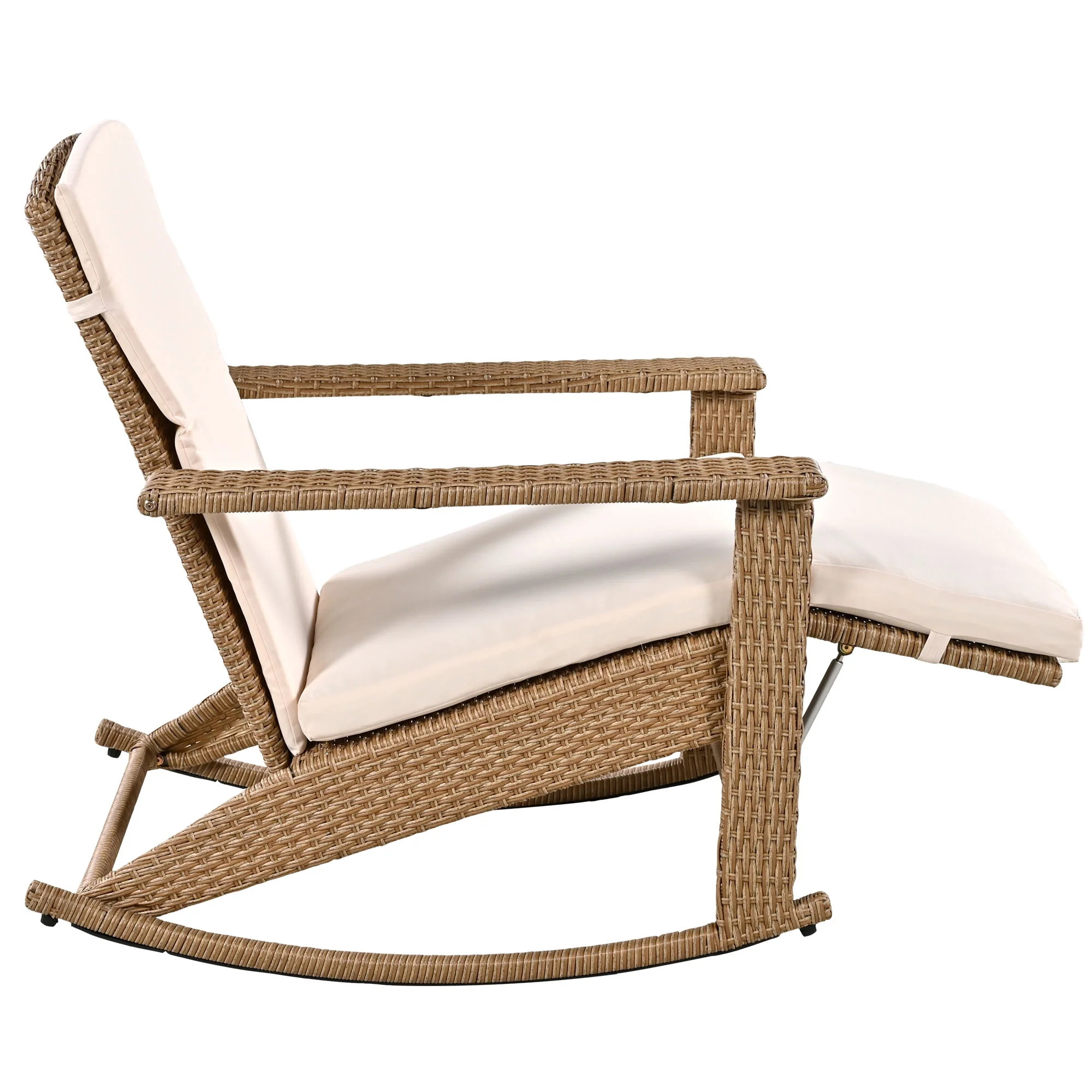 Adjustable Wicker Double Rocking Chair Set with Glass Side Table - Elegant 2-Person Outdoor Seating