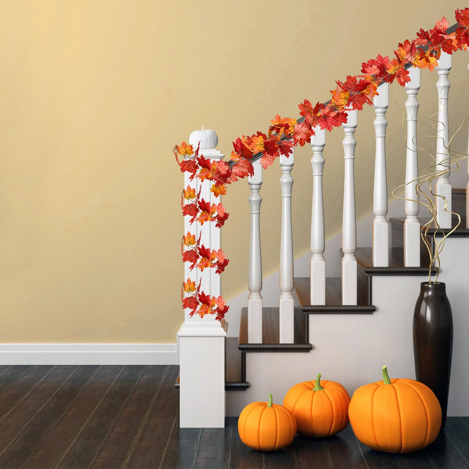 amousa 2 Pack Autumn Wreath Maple Leaf Hanging Vine Wreath Artificial Autumn Leaf Wreath