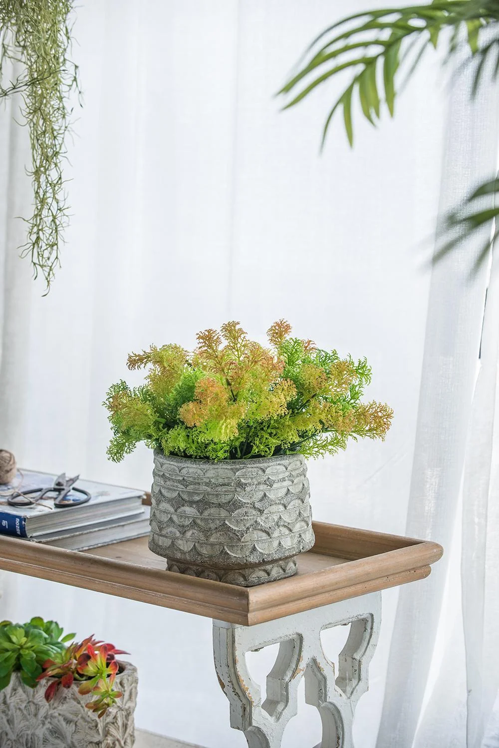 A&B Home Gray Terracotta Planter with Scalloped Pattern Texture 7.9