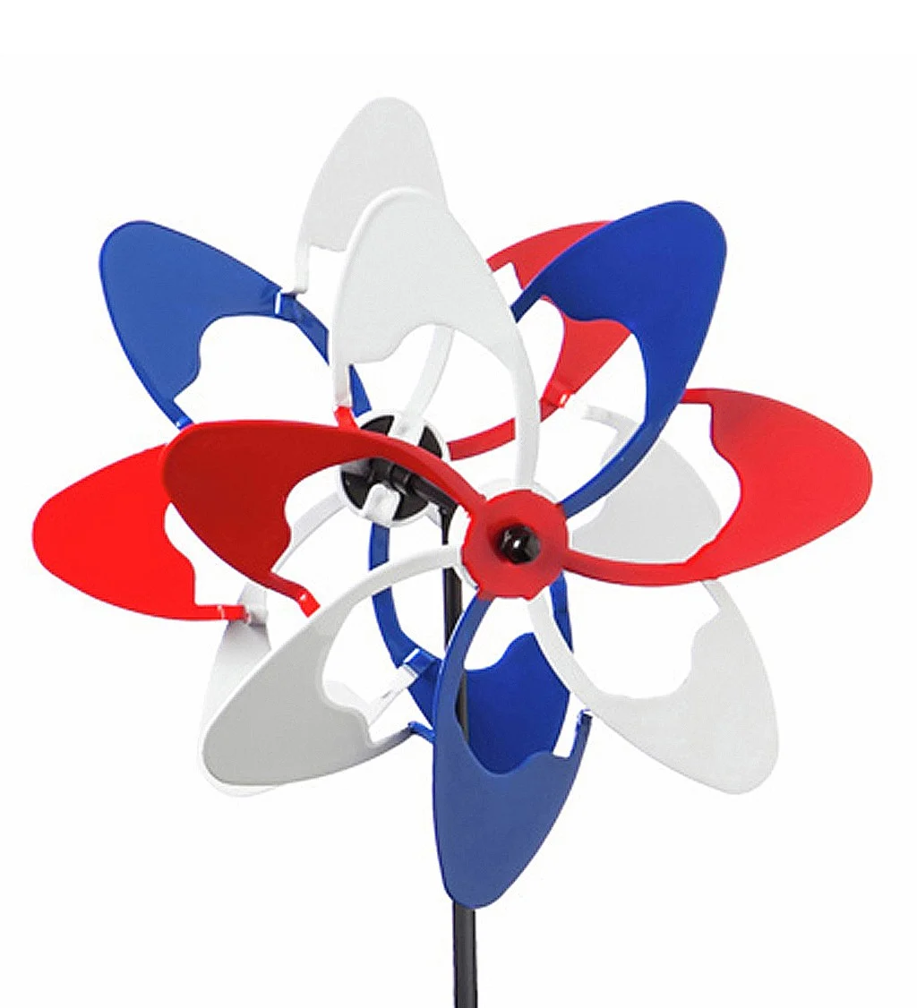 Evergreen Red & Blue Wave Americana Mini Kinetic Windmill