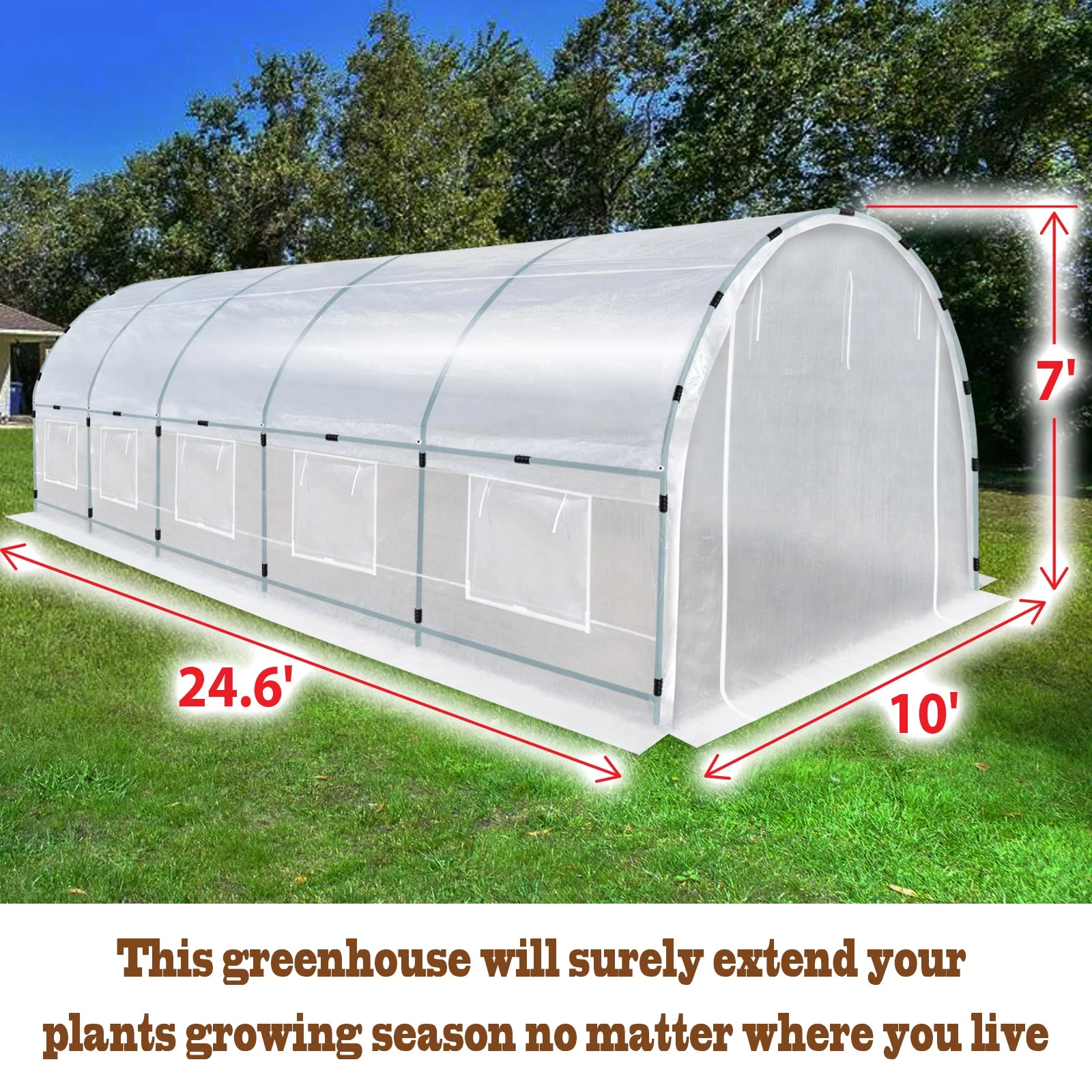 YardGrow Half Transparent Walk-in Plant Greenhouse Heavy Duty Garden Tunnel Tent with ABS Clamps
