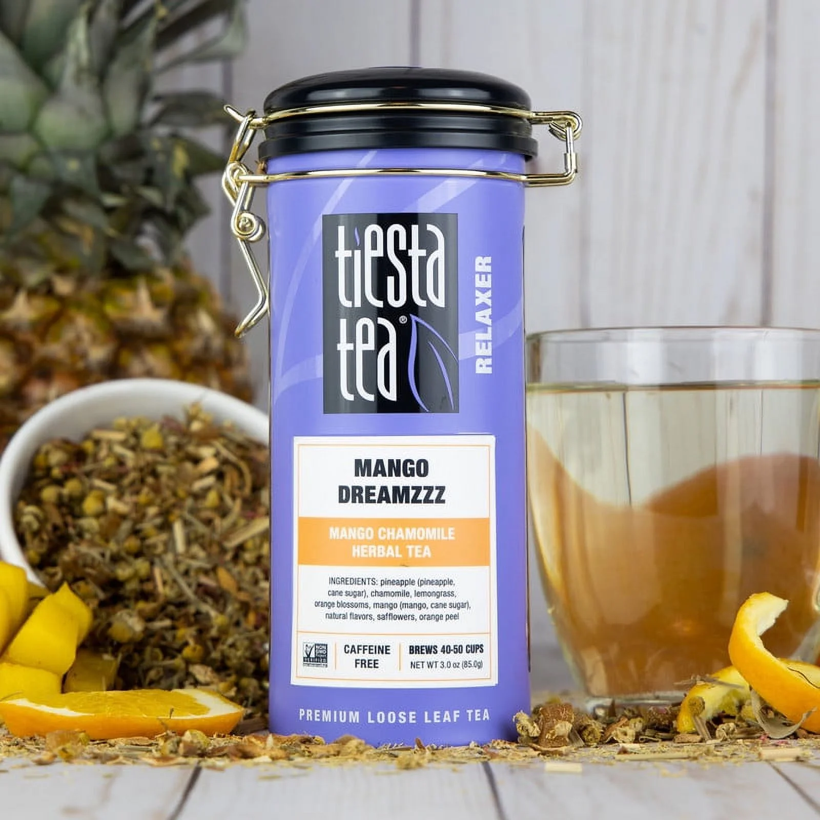 Tiesta Tea - Mango Dreamzzz, Relaxer Loose Leaf Herbal Tea, Caffeine Free, GMO-Free, Make Hot or Iced Tea & Brews Up to 50 Cups - 3 Ounce Refillable Tin