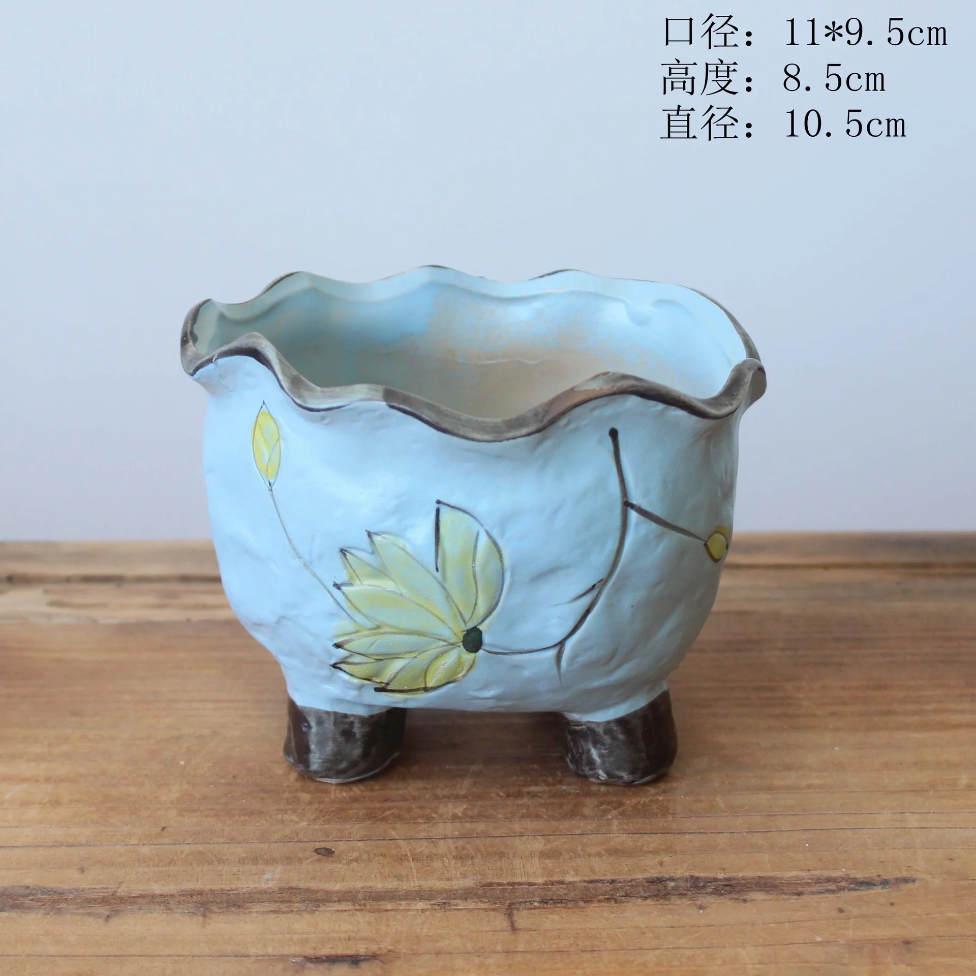 Vintage Hand-Painted Ceramic Succulent Planter - Retro Style Desktop Plant Pot