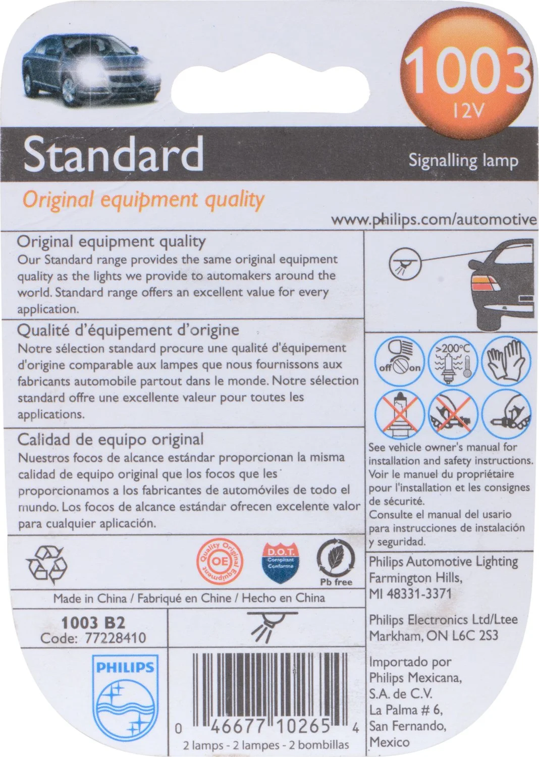 Philips Standard Miniature 1003, Clear, Twist Type, Always Change In Pairs!