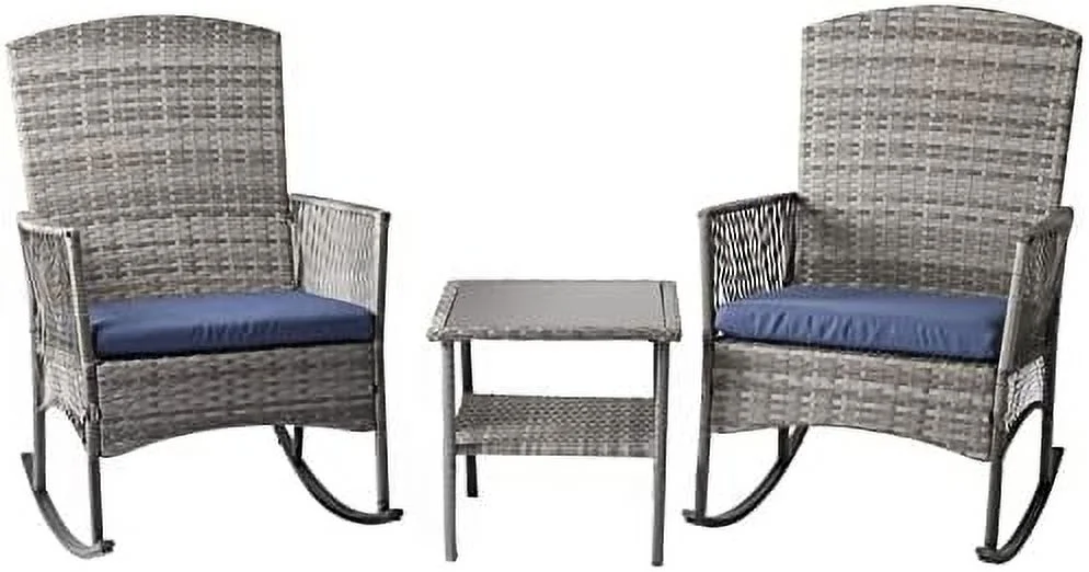 CGFHYP Outdoor Rattan Wicker Rocking Chair 3 Pieces Patio Conversation  Bistro Sets with  and Cushions for Porch Garden and Balcony