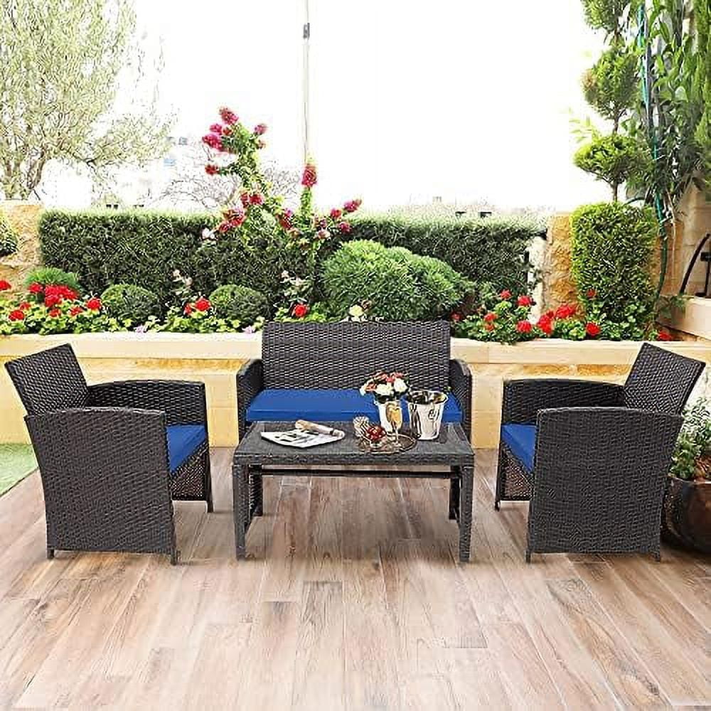 DSZBNUIO 4 Pieces Rattan  Set  Outdoor Wicker Set w/Chairs  Loveseat  Conversation Rattan Upholstered Armchairs w/High Resilience Sponge  Perfect forPoolside  Turquoise