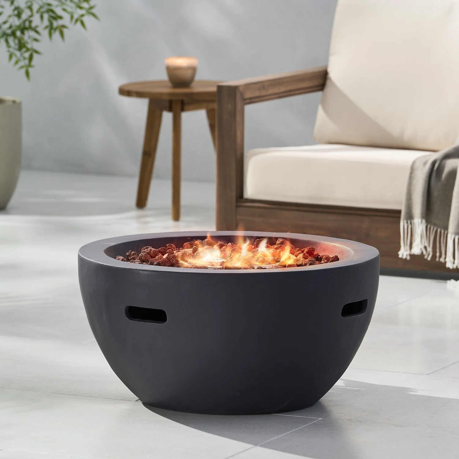 Elegant and Modern MARCEL 27” MGO Fire Pit with 40 000 BTU Heat Output for Cozy Outdoor Gatherings and Relaxation