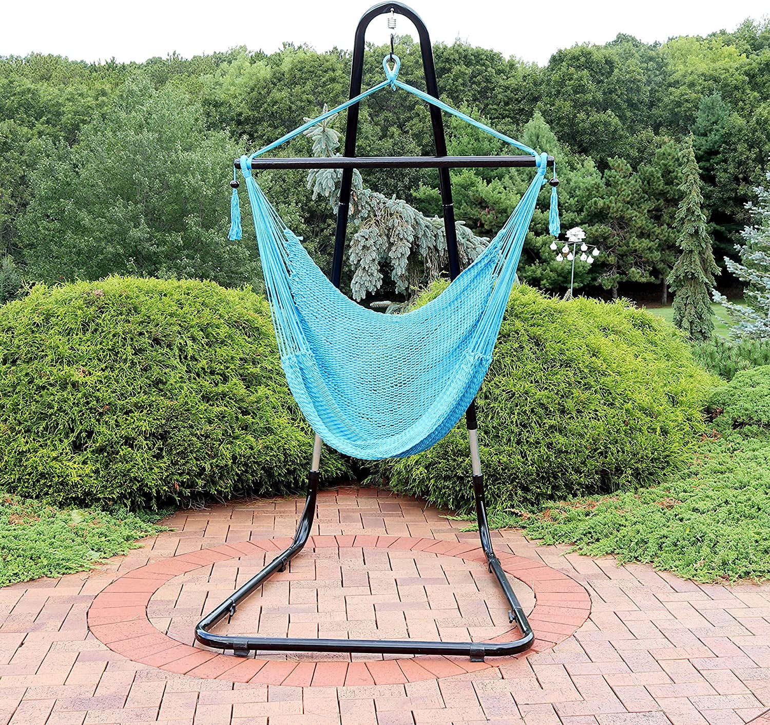 S-Style Hanging Rope Hammock Chair Swing with Adjustable Stand - 300-Pound Capacity - Sky Blue