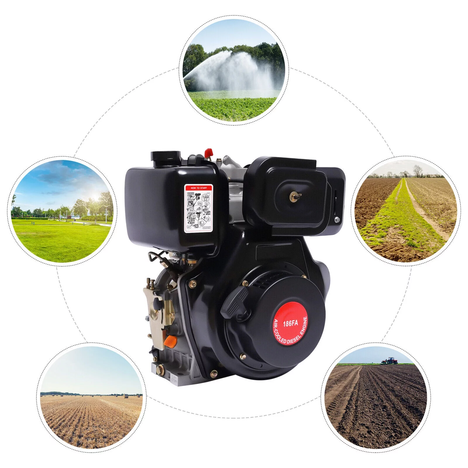 DENEST 10HP 418cc 4 Stroke Tiller Engine Single Cylinder Motor Air Cooling 88mm Shaft Agricultural