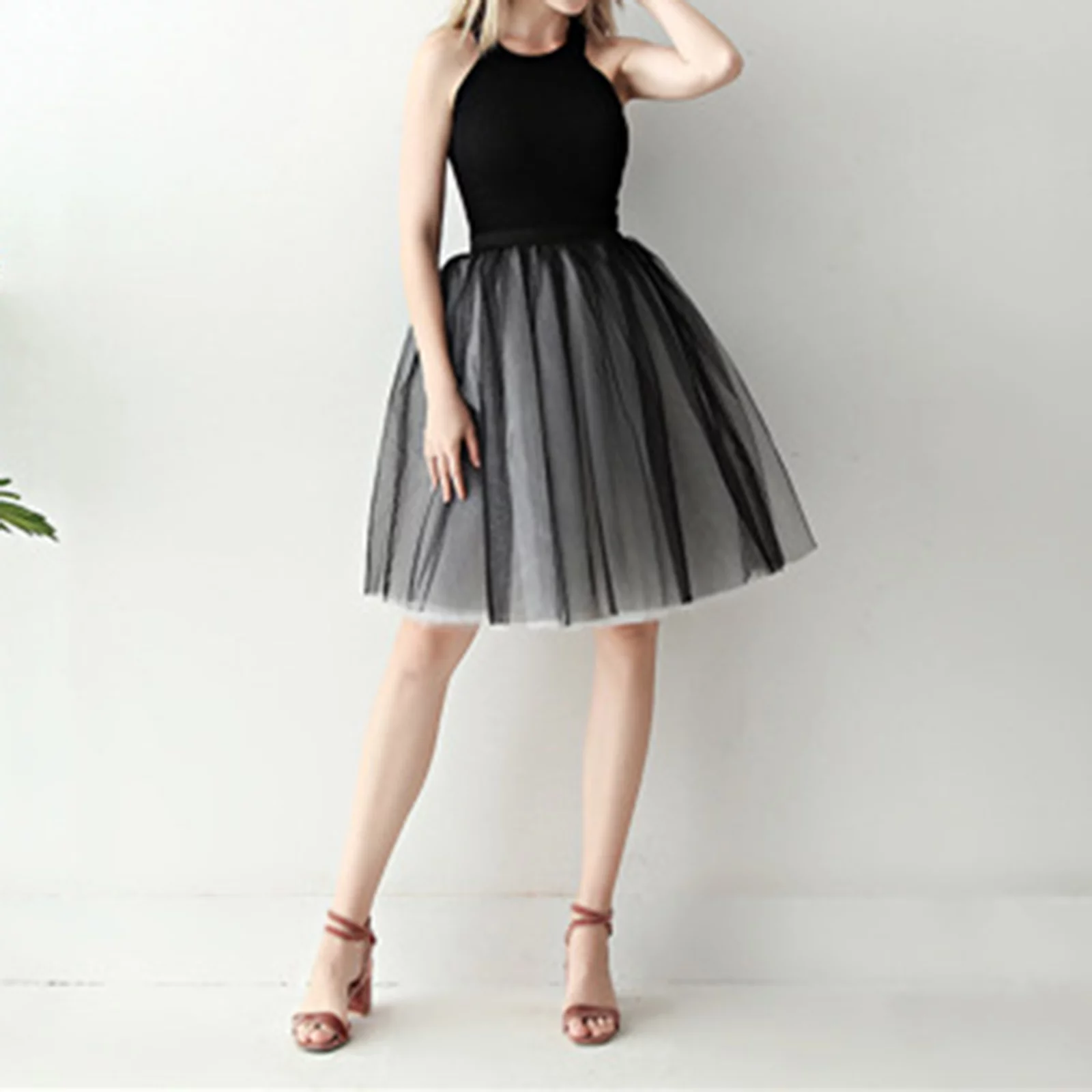 Summer Jean Skirt Womens Puffy Ballet Skirt Tutu Skirt Two Color Patchwork Pleated Skirt 7 Layer Mesh Skirt Two Piece Skirt Set