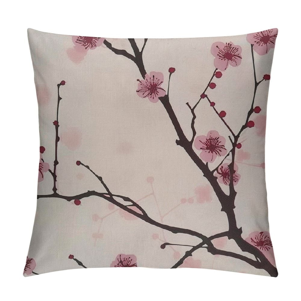 QCPP Throw Pillow Covers Pink Chinese Cherry Blossom Flower Japan Plum Branch Pillow Case Cushion Cover for Home Party