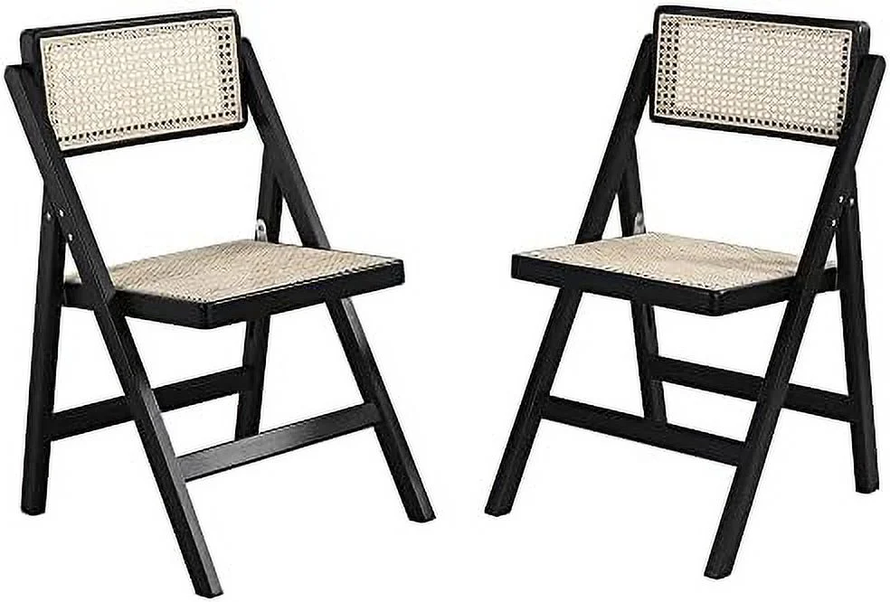 xrboomlife Frances  Folding Cane Rattan Chairs (Black)