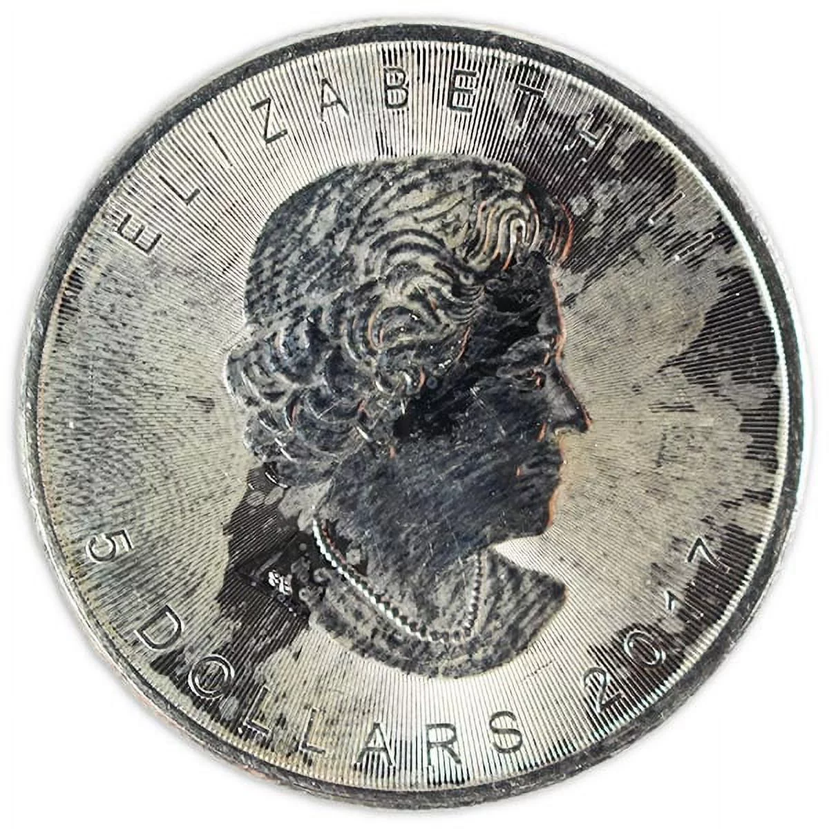 Lot of 5 - Spotted/Tarnished/Circulated Silver Maple Leaf, .9999 Pure, 1 Troy Ounce