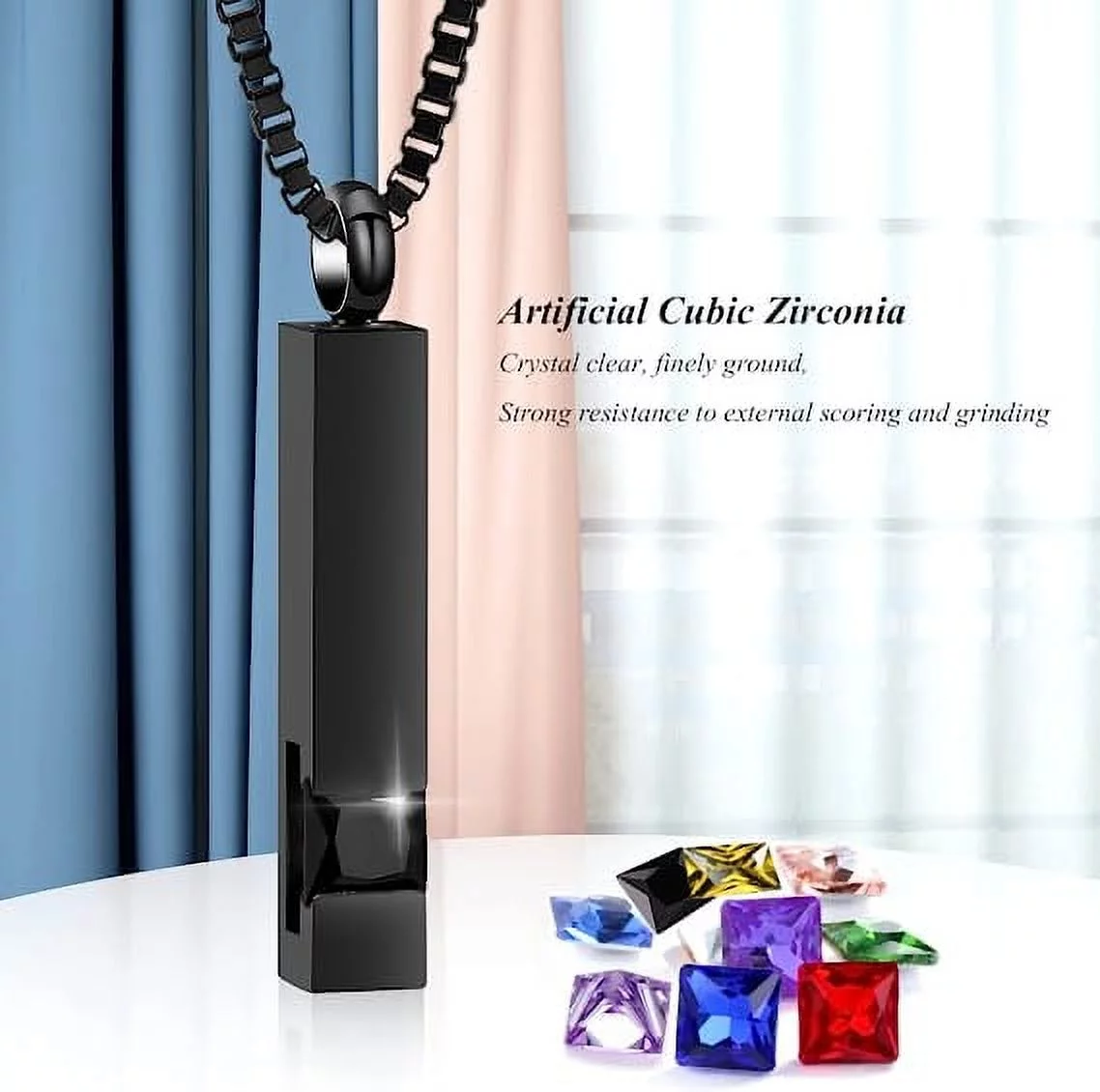 Crystal Cremation Urn Jewelry Cube Memorial Ashes Necklace Pendant Keepsake- Black Birthstone Series