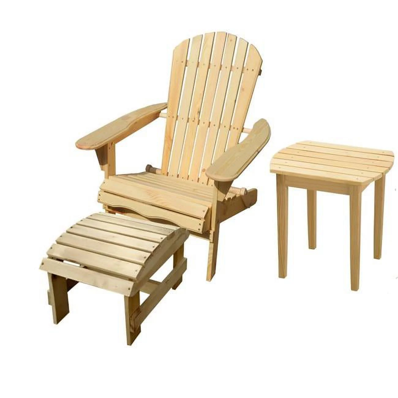 Adirondack Chair Bristro Set with Ottoman, Natural
