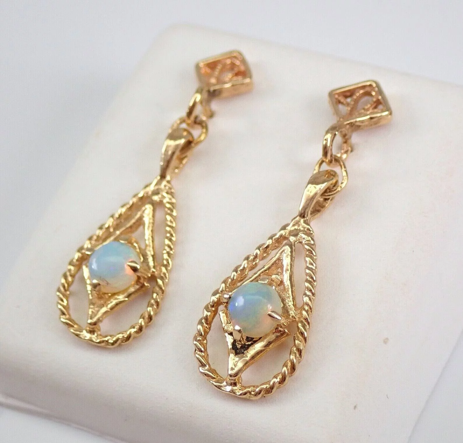 3.00Ct Round Cut Fire Opal Dangle/Drop Earrings 14K Yellow Gold Plated