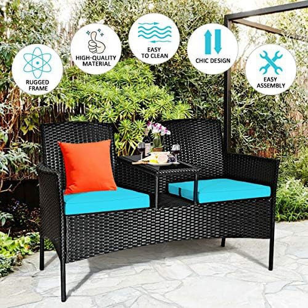 RSJIWOGZ Conversation  Set with Table and Two Removable Cushions Rattan Wicker Chairs and Table Set for Patio Garden  Baloney and Lawn Outdoor Porch  Sets Loveseat (Black+Beige)