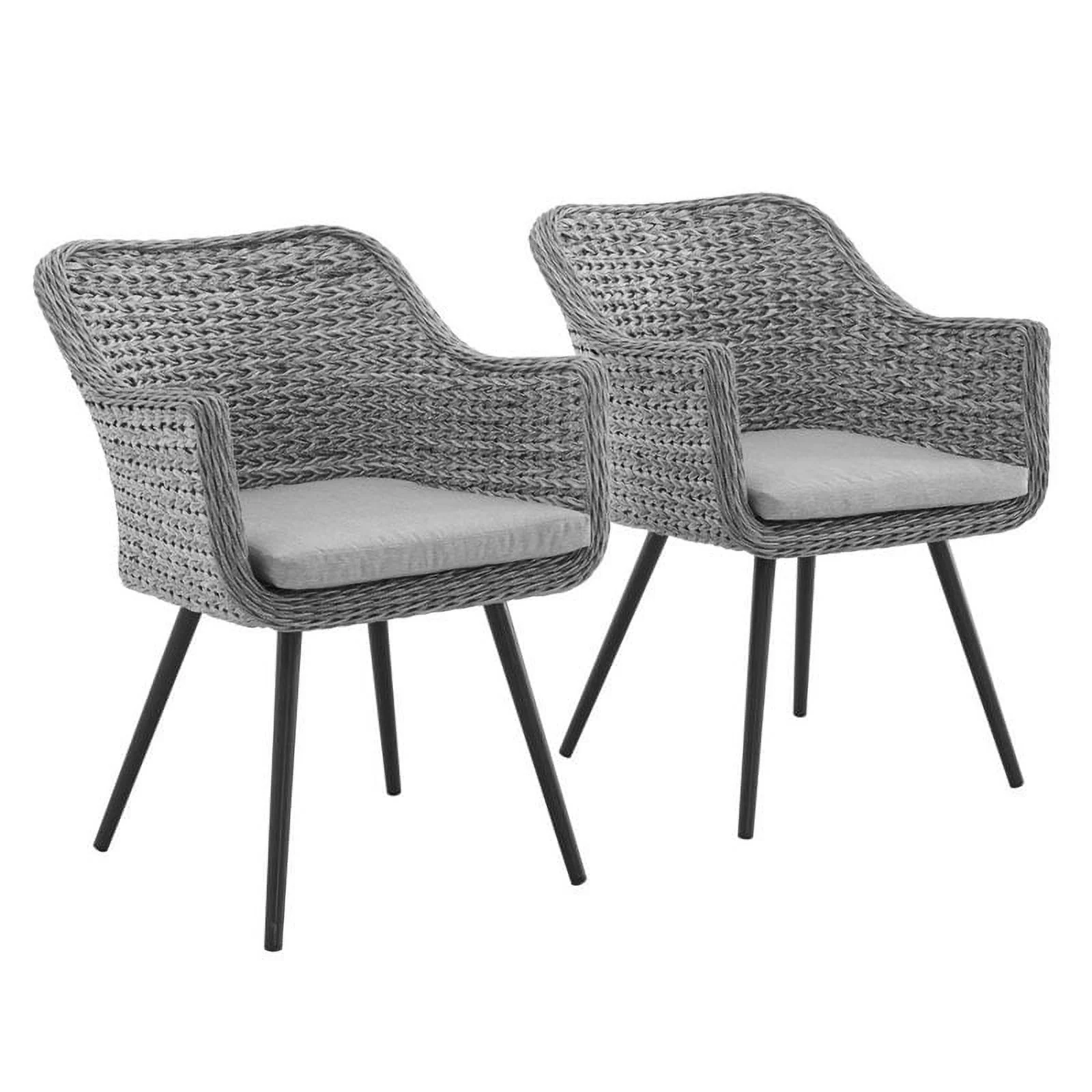 Pemberly Row Endeavor Wicker  Patio Dining Armchair in Gray (Set of 2)
