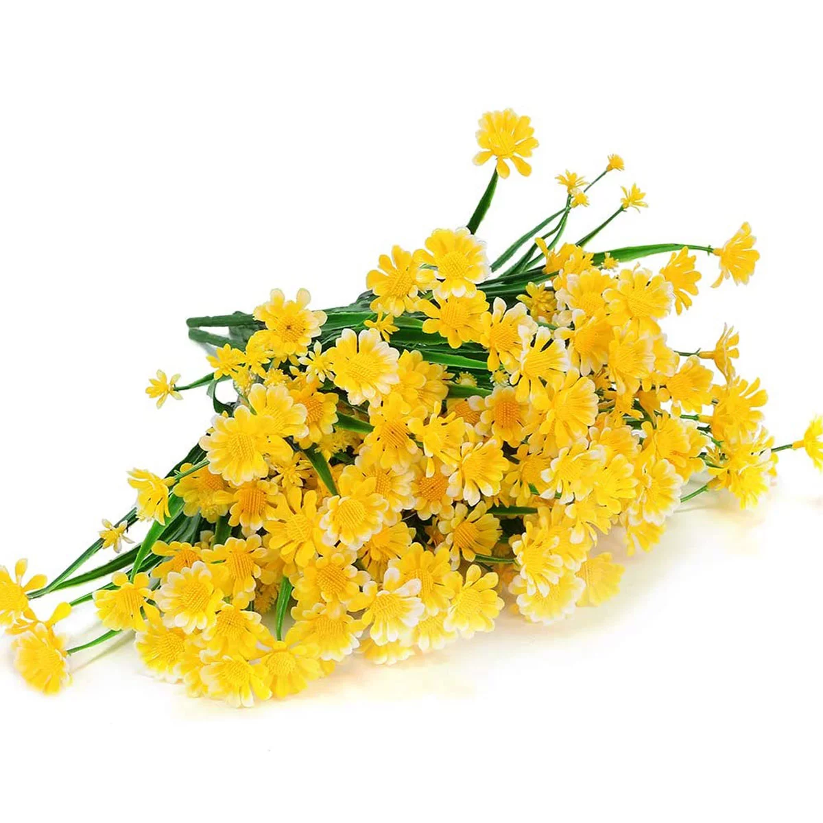 12 Bundles Artificial Daisies Flowers Outdoor, Fake Plastic Plants UV Resistant Faux Greenery for Hanging Planters Window Box Front Porch Indoor Outside Spring Decorations（Yellow）