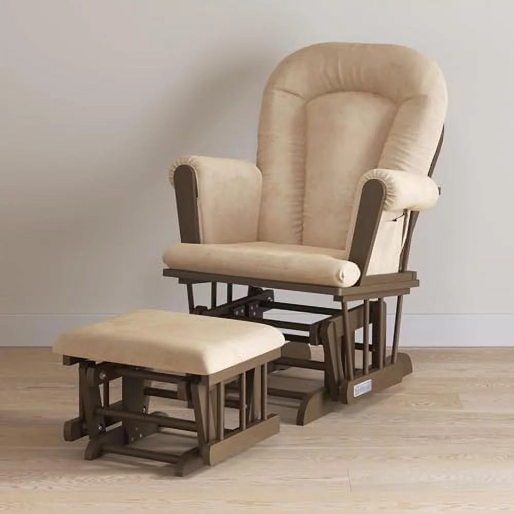 TJCGDTY Cozy Glider Rocker and Ottoman Set  Padded Cushion with Convenient  Pockets  Solid Wood Base & Frame (Matte White with Gray Cushion)