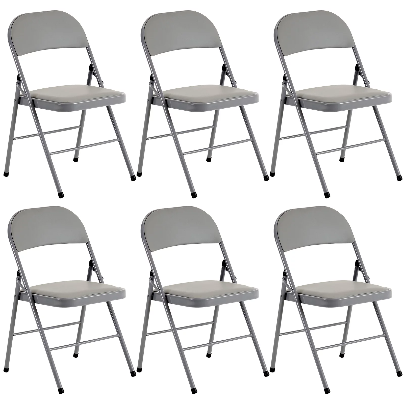 6 Pack Stylish Foldable Metal & Plastic Chairs for Conventions & Exhibitions in Gray Color