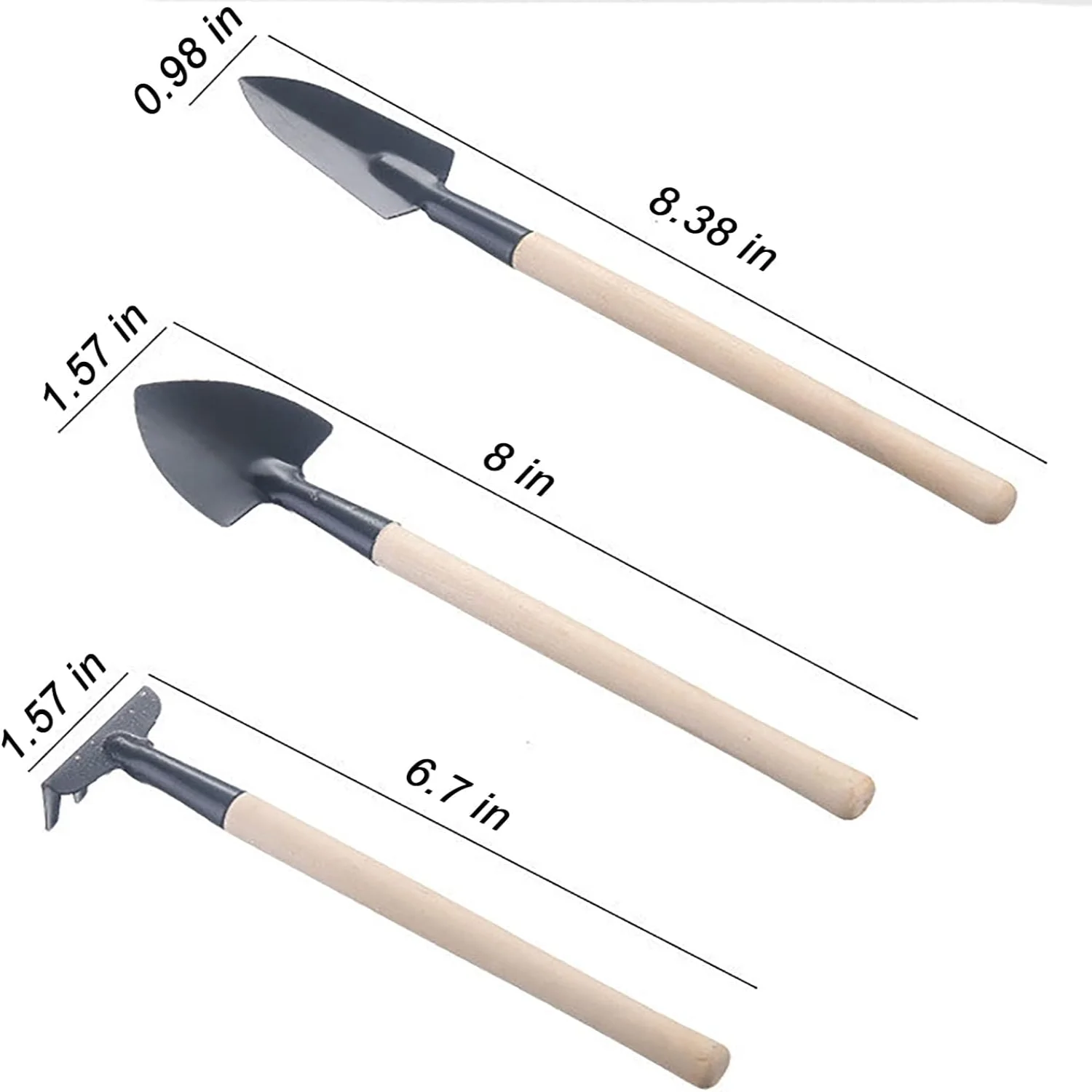 Efficient  Convenient  and Ergonomic 3-Piece Mini Garden Tool Set with Durable Wood Handles - Compact Design for Effortless Succulent Pot Planting  Transplanting  and Digging - Essential