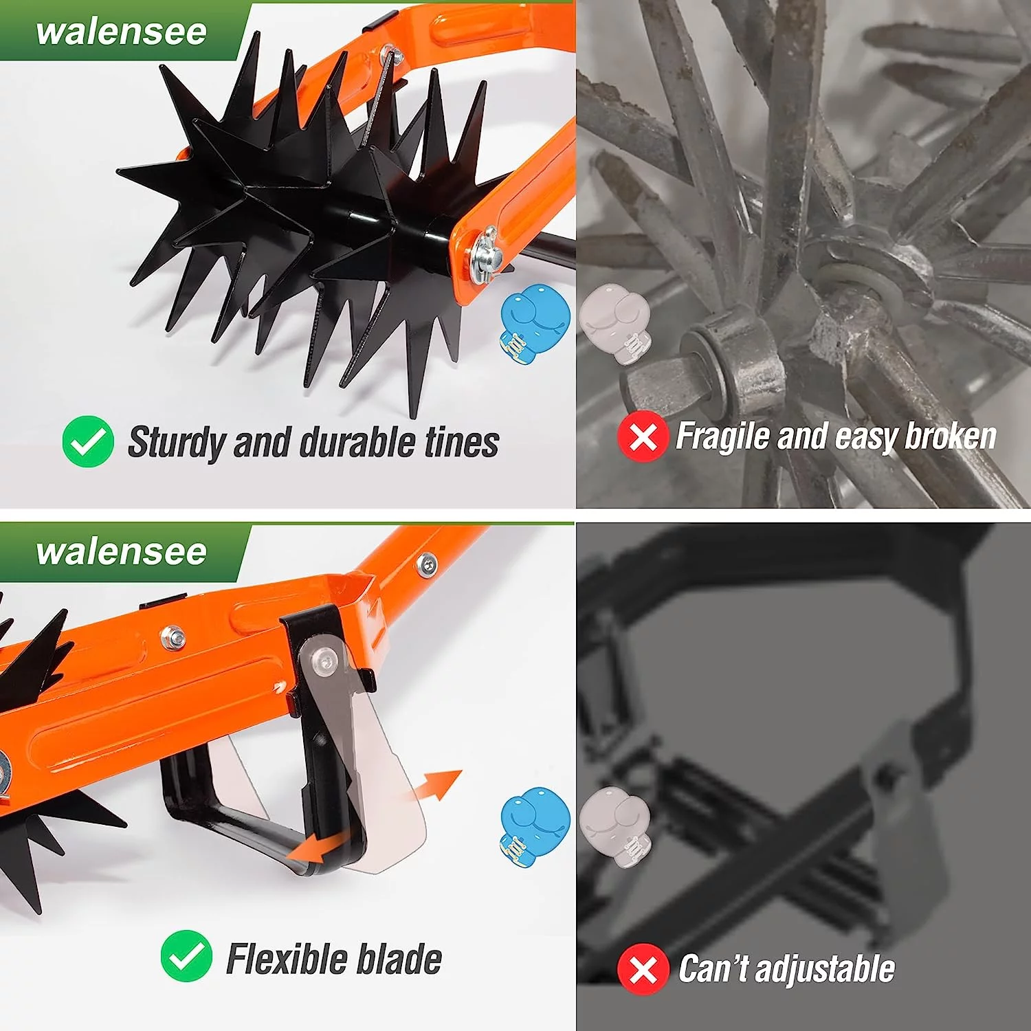 z Rotary Cultivator Tool  Adjustable Garden Hand Tiller with Stainless Steel Pole  2-in-1 Garden Weeder and Crumbler Soil Cultivator Tool with Weeding Knife for Soil Mixing or Reseeding G