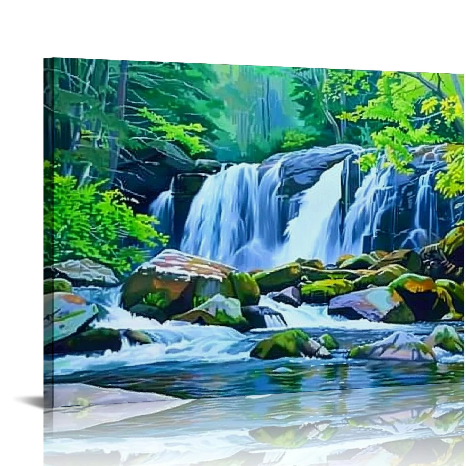 QFMY Green Forest Canvas Wall Art Waterfall Pictures Wall Decor Green Nature Landscape Canvas Painting Calming Nature Scene Canvas Print Artwork for Living Room Bedroom Home Wall Decoration 20x16in