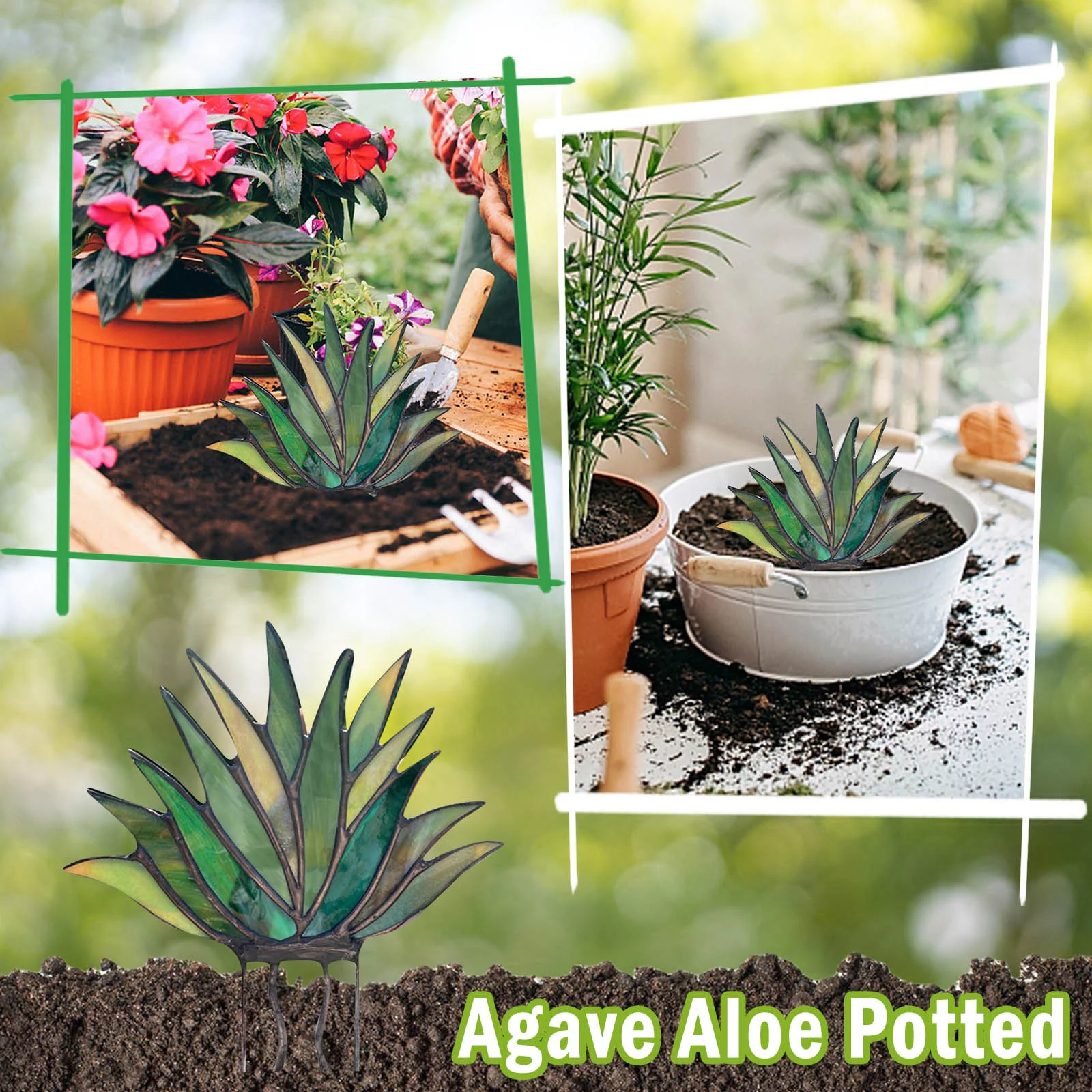 MtsDJSKF Calendar 2024-2025 Planner Largeature Stained Acrylic Lovely Agaves Aloe Potted in Ceramic Stained Agaves Aloe Potted in Terra Cotta Planter Pot *3Pcs